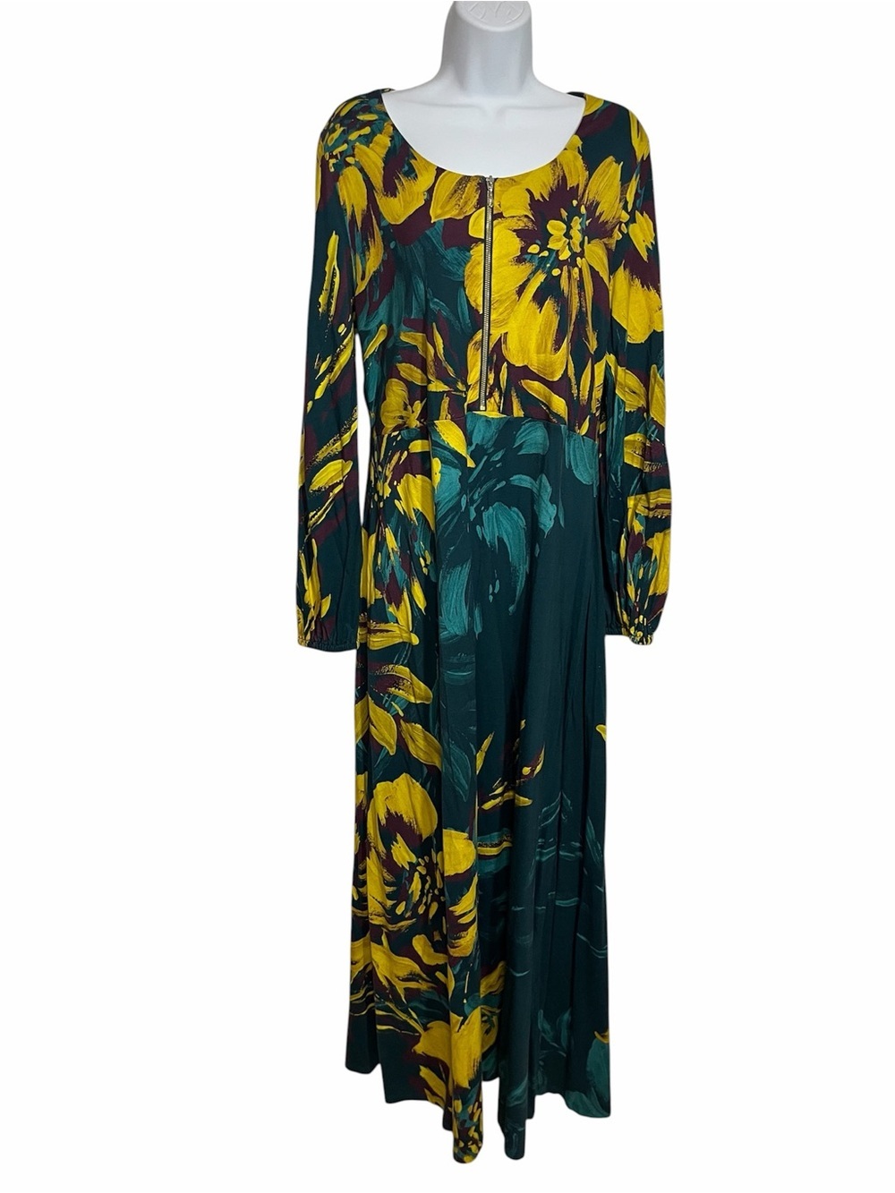 Soft Surroundings Bold Floral Long Sleeve Maxi Dress Size Large Travel Modest